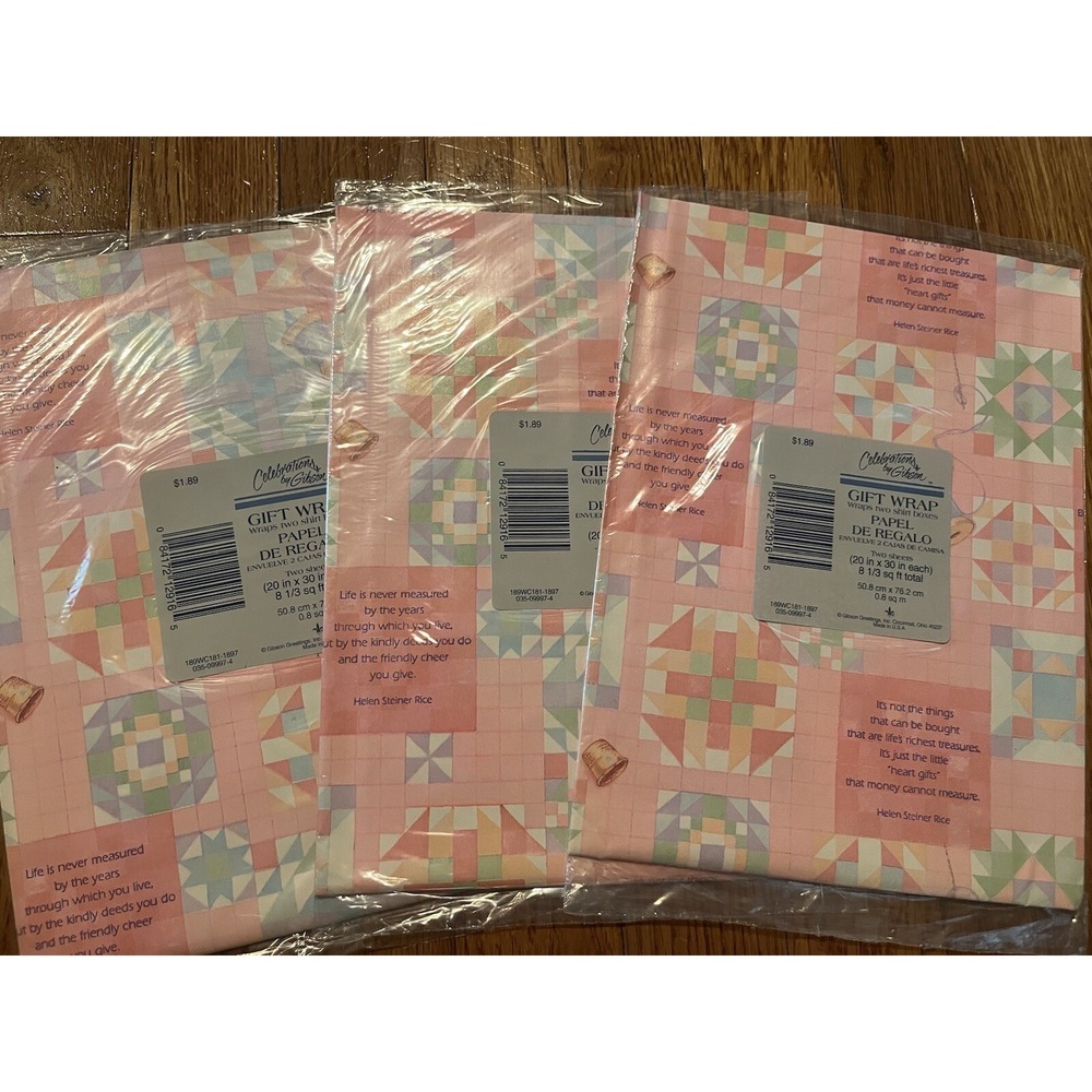Vtg Helen Steiner Rice Gift Wrap Pink Birthday Wrapping Paper Celebration 3 Pack